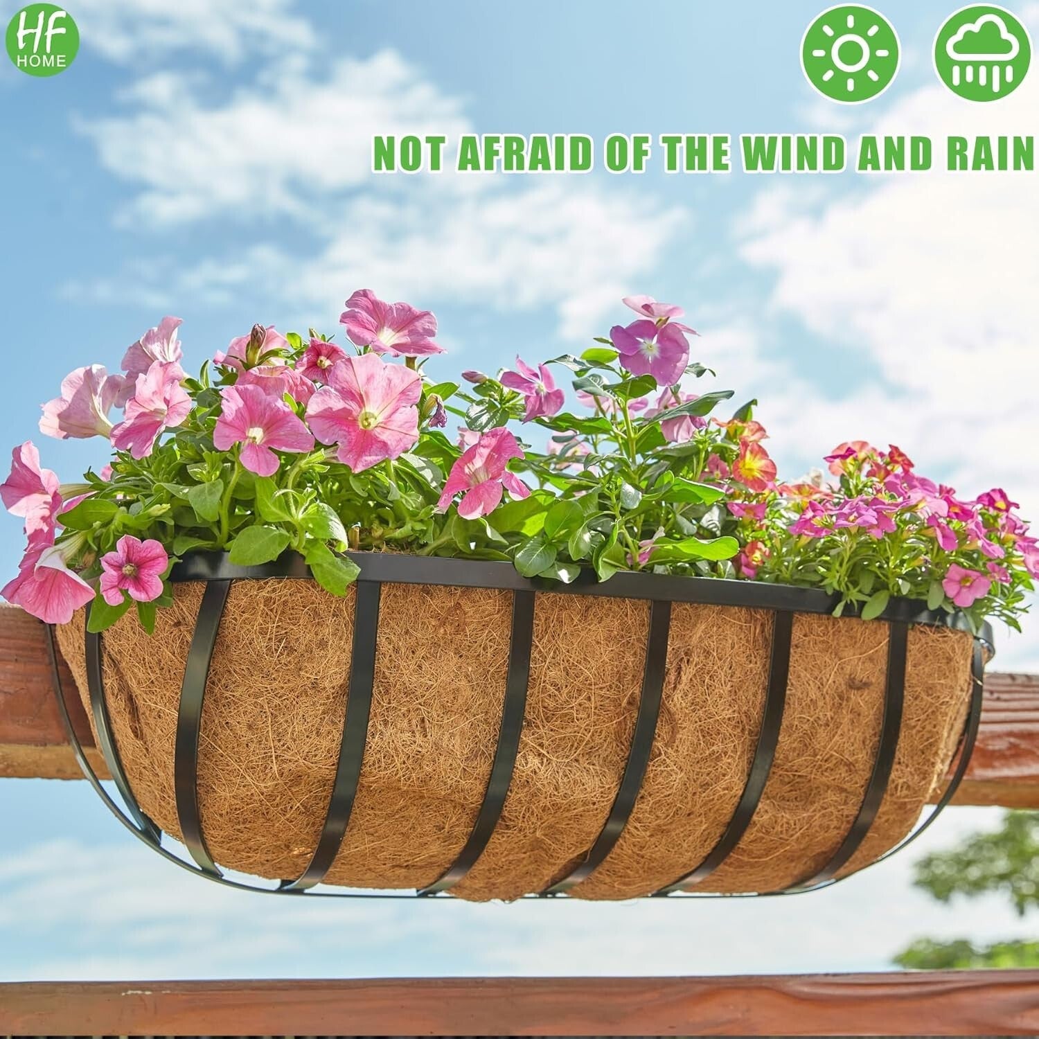 Elegant Rectangular 30" Railing Planter with Coco Liners - Add Rustic Charm!