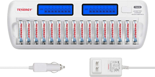 Eco-Friendly 16-Slot Smart Battery Charger + 16 High-Capacity AAA Rechargeables