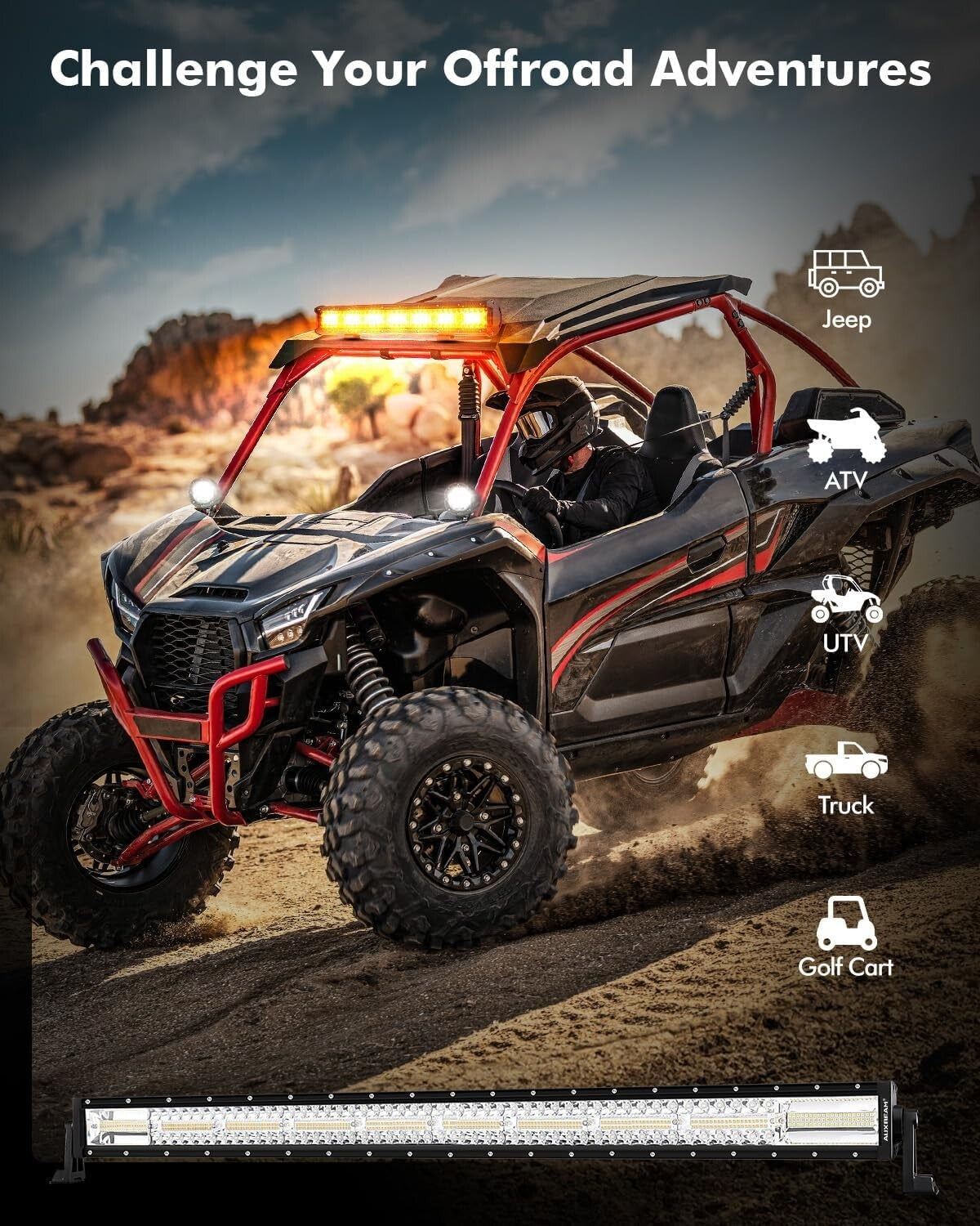 Rugged 240W Off-Road LED Light Bar with Amber & White - 50,000 Hour Lifespan