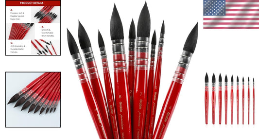 Versatile 9-Piece Mop Paintbrush Set with Synthetic Squirrel Hair - Art Supplies