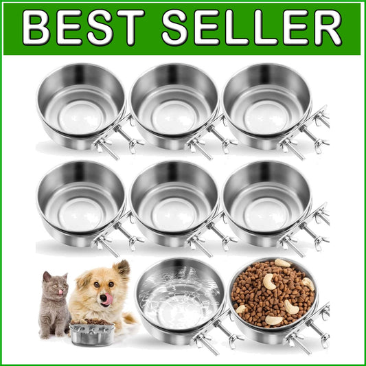 Durable Stainless Steel Pet Feeding Bowls with Clamp Holder - Spill Proof Set