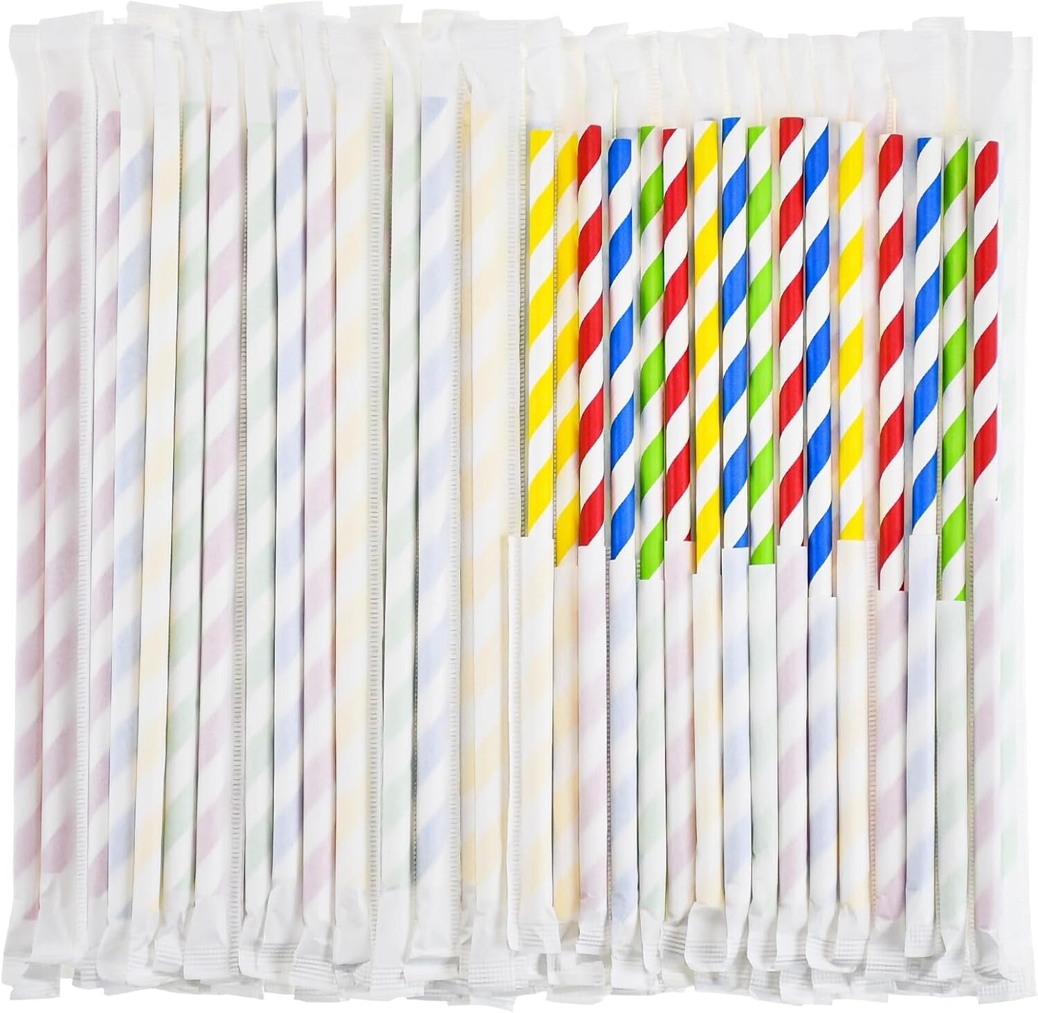 Bulk Biodegradable Paper Drinking Straws - 1000 Individually Wrapped Assorted...