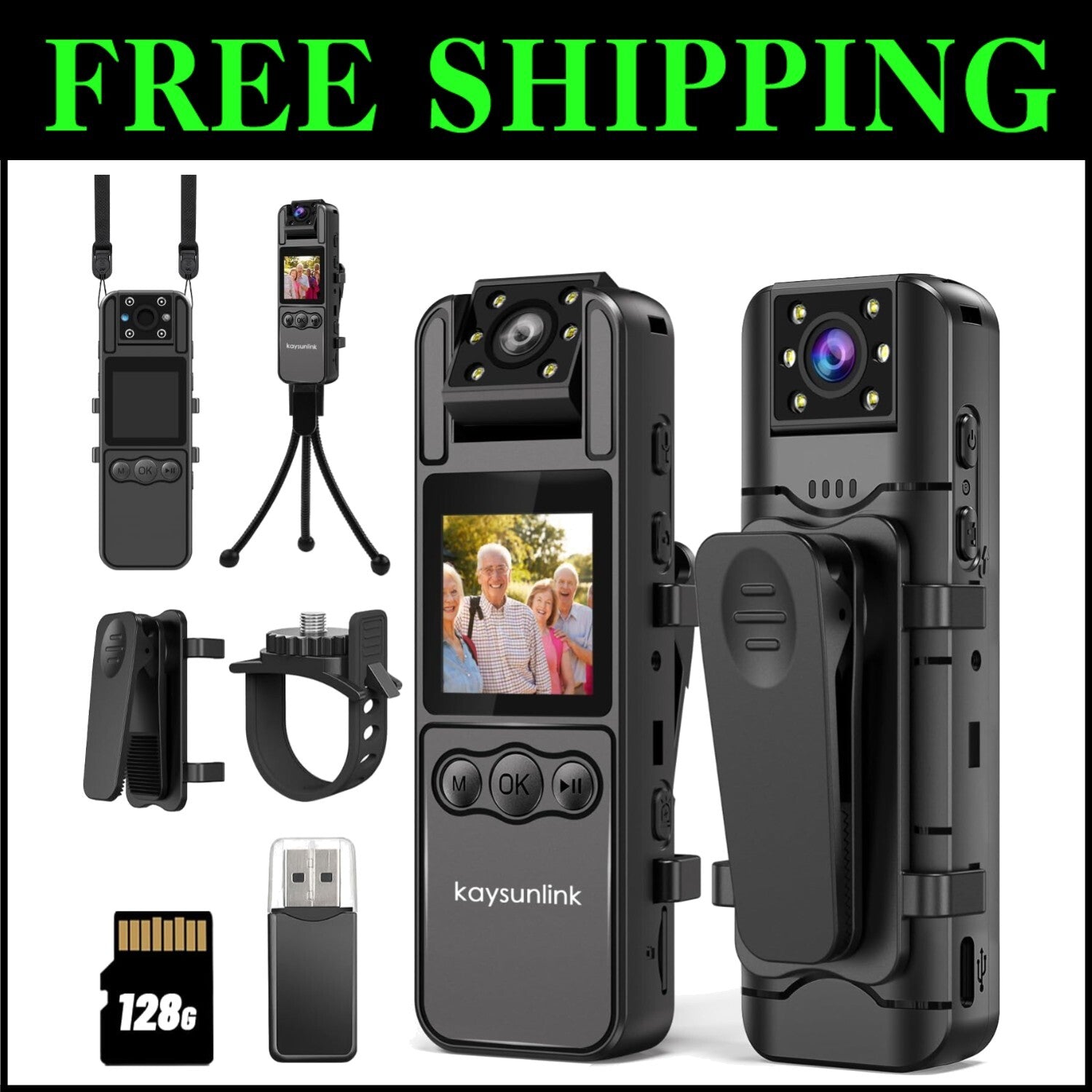 Compact Portable Body Worn Camera 128GB with Audio & Night Vision Functionality