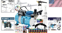 Load image into Gallery viewer, Complete Airbrushing System: Dual Fan Compressor &amp; 6 Colors Acrylic Paint Set