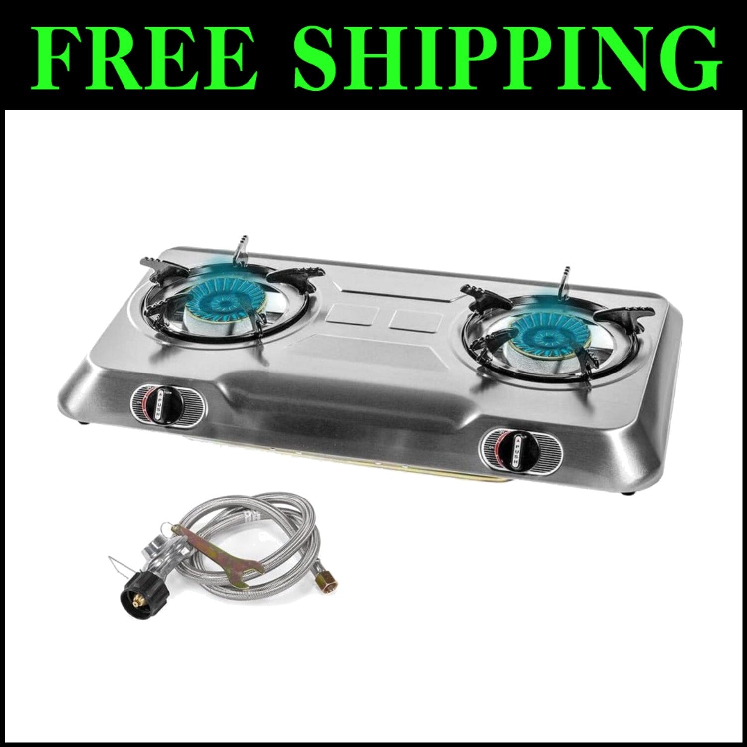 25,516 BTU Portable Double Burner Stove - Stainless Steel for Outdoor Cooking