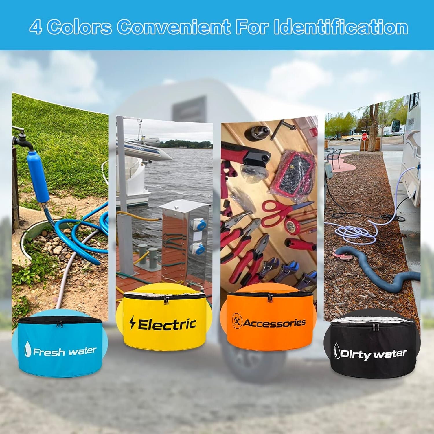 Efficient 4-Pack RV Sewer Hose Storage Bags with Waterproof Liners and Zippers