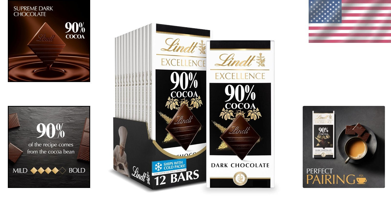 EXCELLENCE 90% Cocoa Dark Chocolate – Perfect for Pairing or Baking, 12 Bars