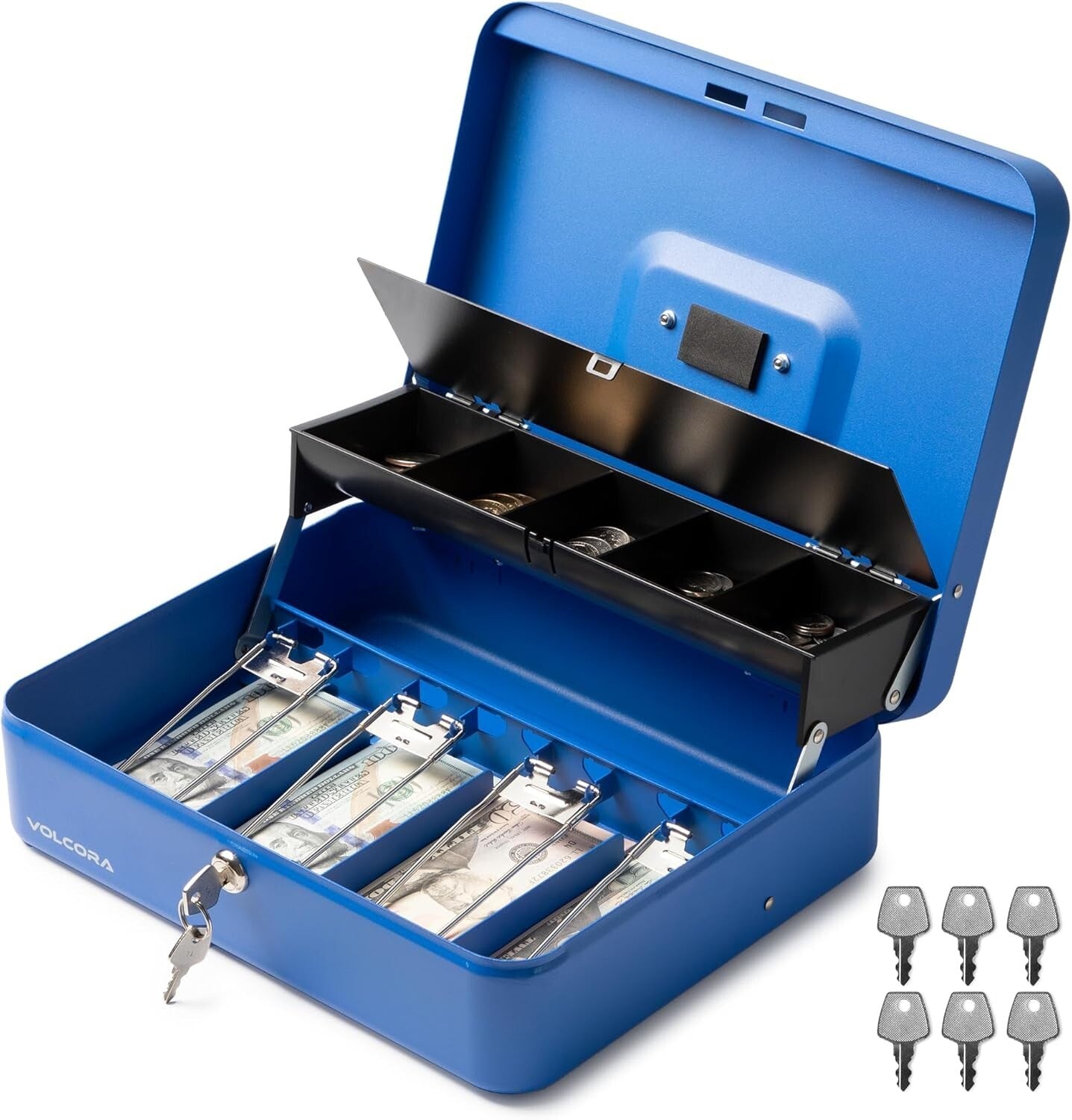 5-Compartment Cash Box with Heavy-Duty Lock - Ideal for Small Business Use