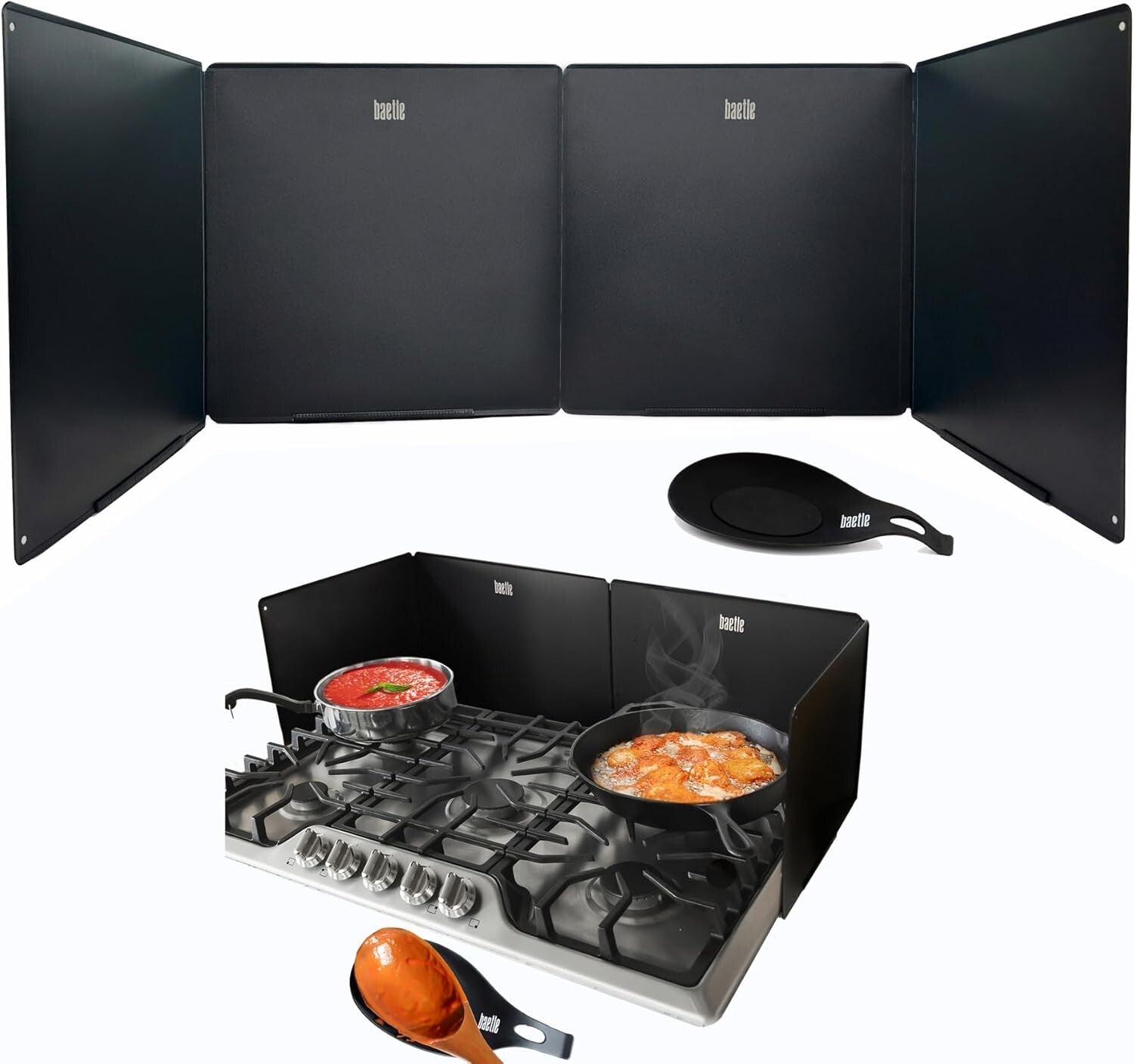 High-Quality Stainless Steel Frying Splash Guard + Spoon Rest - Holiday Gift