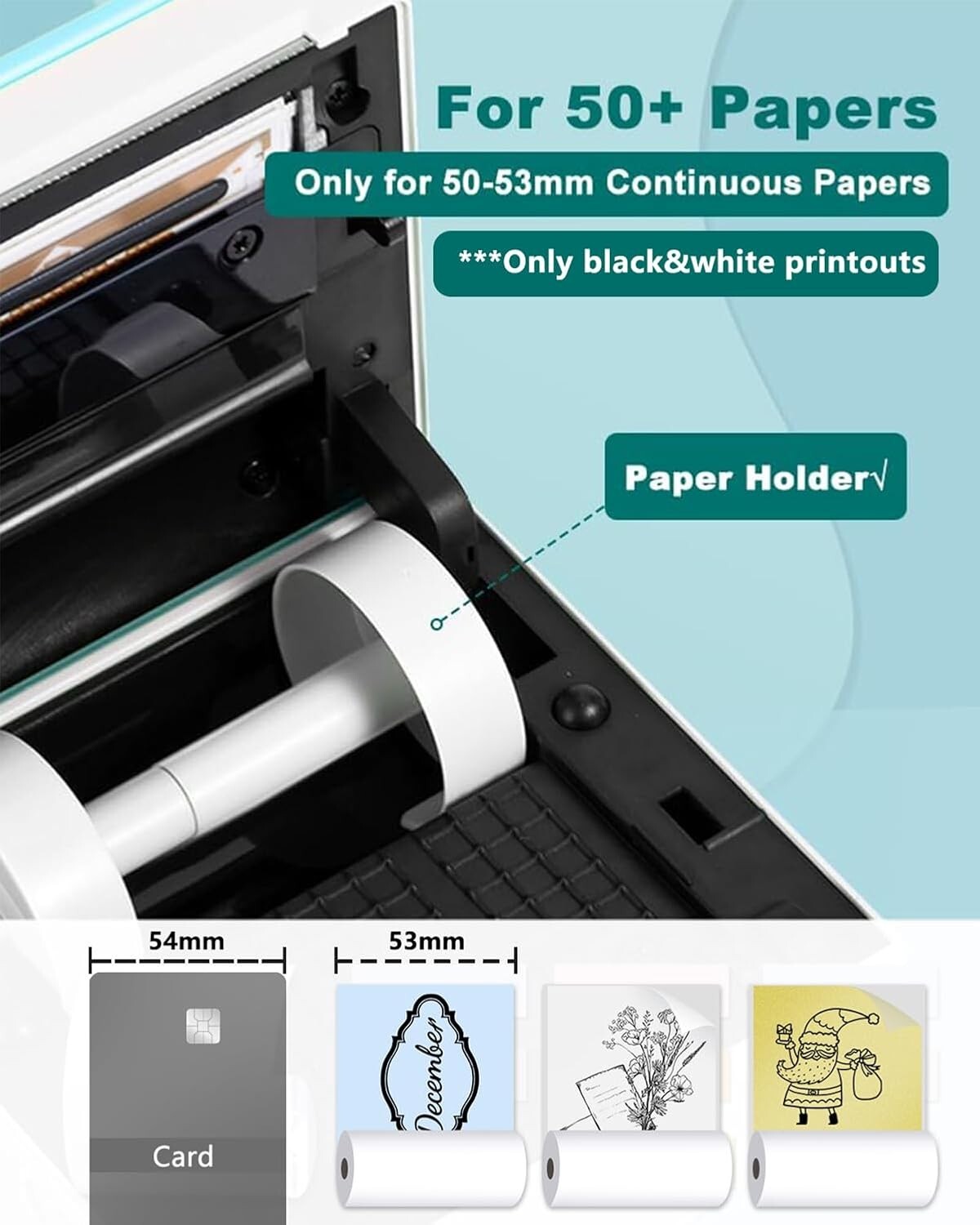 Cyan Mini Bluetooth Sticker Printer - Thermal Print Pods with 3 Paper Rolls