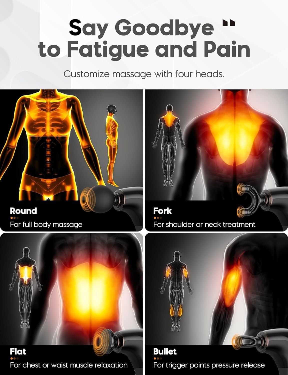 Rechargeable Deep Tissue Massage Gun with Extension Handle and 5 Speed Settings