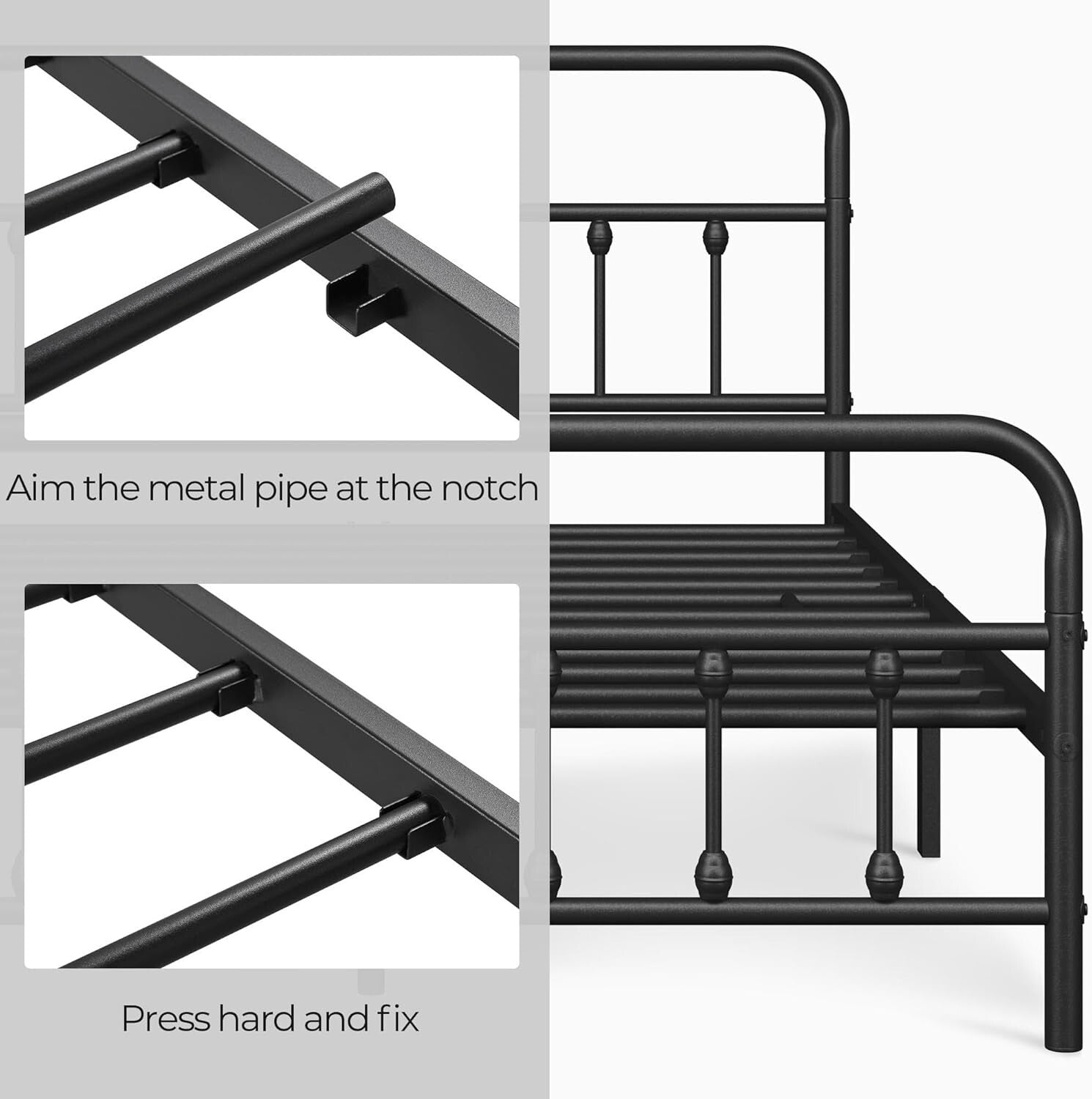 Elegant Black Iron Bed Frame - Full Size with High Headboard & Under Bed Storage