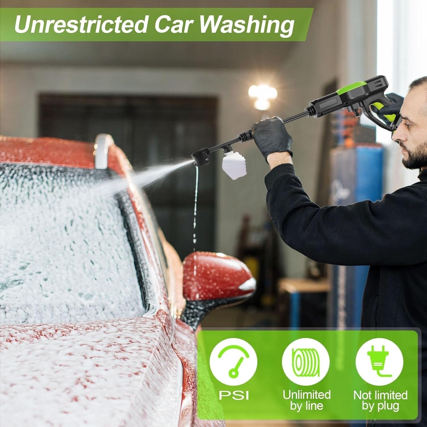 960 PSI Cordless Power Washer with 6-in-1 Nozzle & Soap Container Included