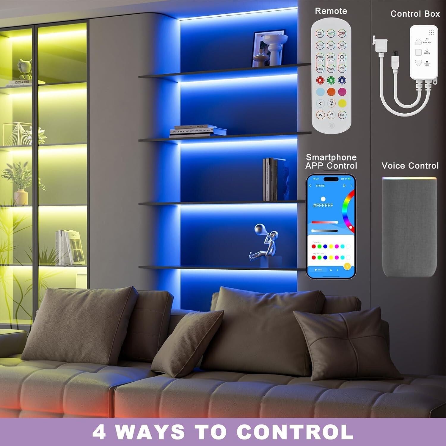 20ft RGB COB LED Strip Light - Voice Controlled, Dimmable, Smart Home Compatible