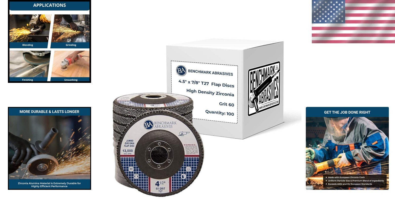 High-Quality 60 Grit 4.5" Flap Discs for Angle Grinder - 100 Count Zirconia Set