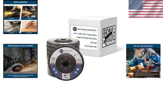 High-Quality 60 Grit 4.5" Flap Discs for Angle Grinder - 100 Count Zirconia Set