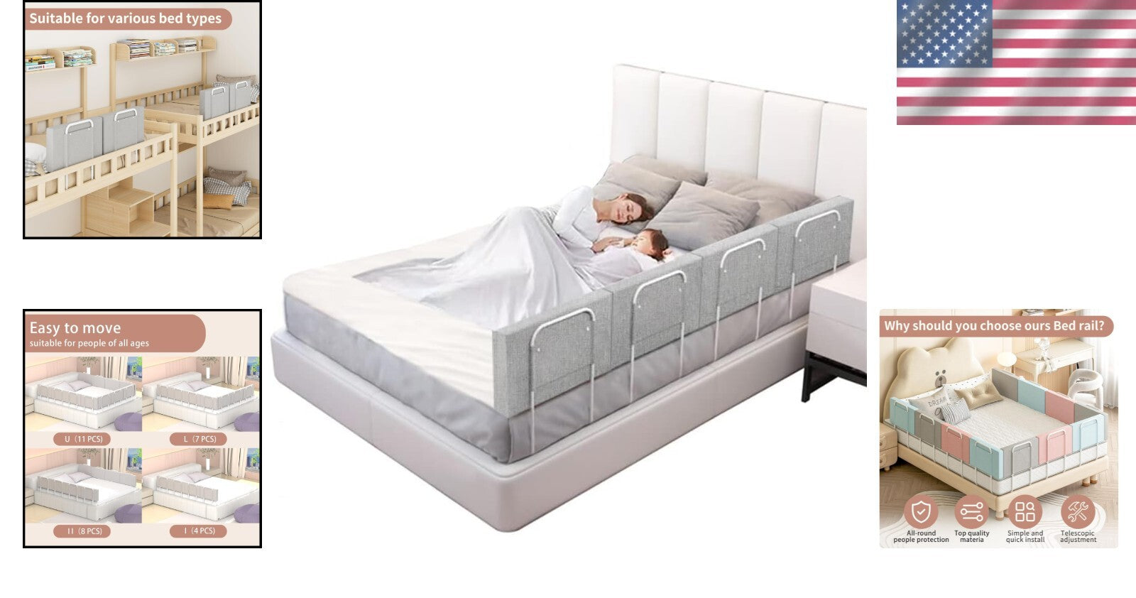 Lightweight Adjustable Bed Rails for Safe Sleeping - Perfect for Kids & Seniors