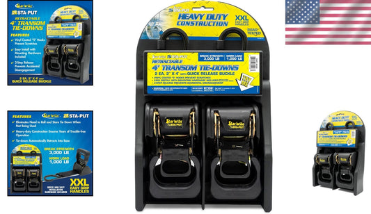 Secure Your Boat - 4' Heavy-Duty Retractable Tie-Downs with STA-PUT Technology