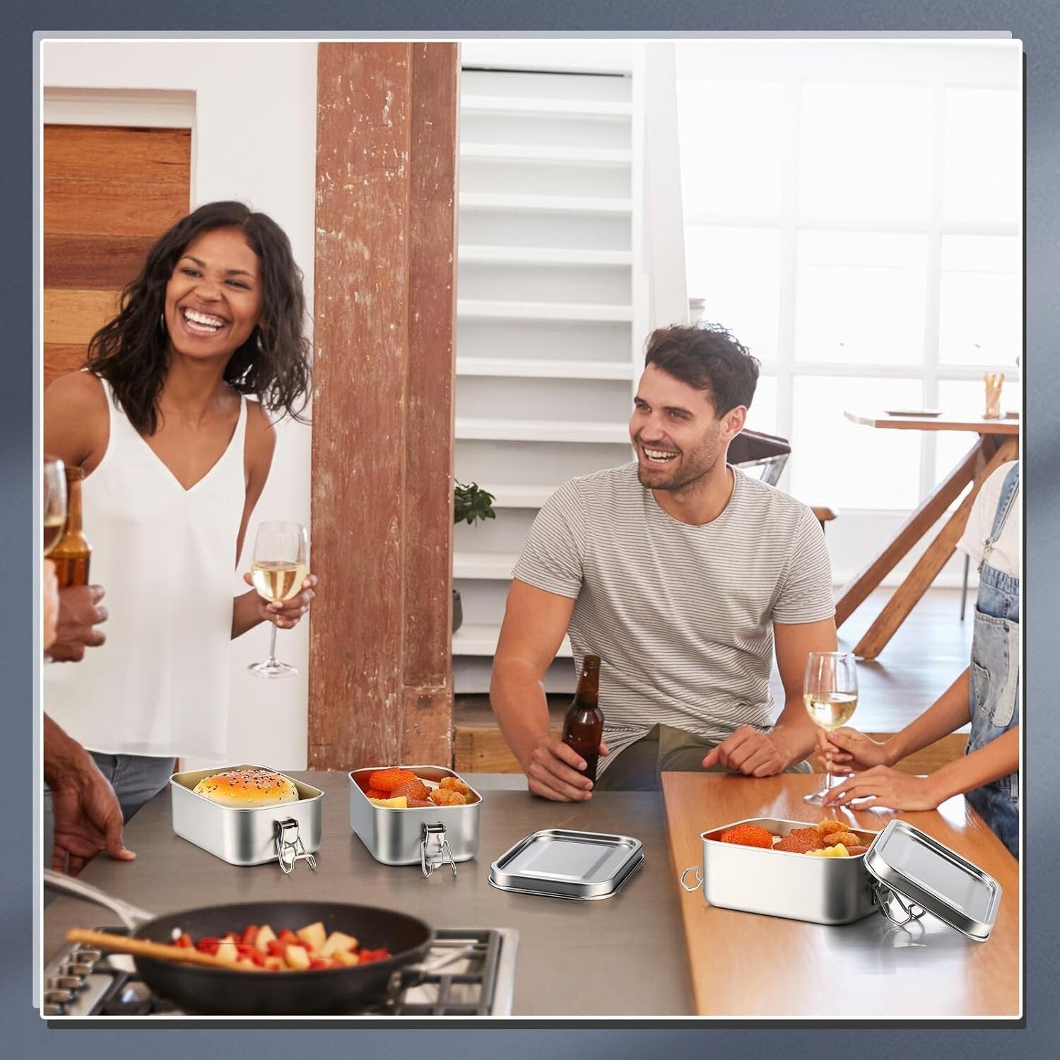 Durable 850ml Stainless Steel Lunch Box Set with Lockable Clips - 8 Containers