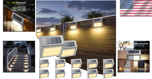 12-Pack Waterproof Solar LED Fence Lights - Automatic On/Off Outdoor Lighting
