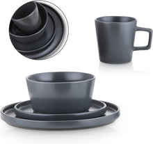 Load image into Gallery viewer, Hand-Painted Gray Matte Stoneware Dining Set for 8 - Dishwasher Safe &amp; Stylish
