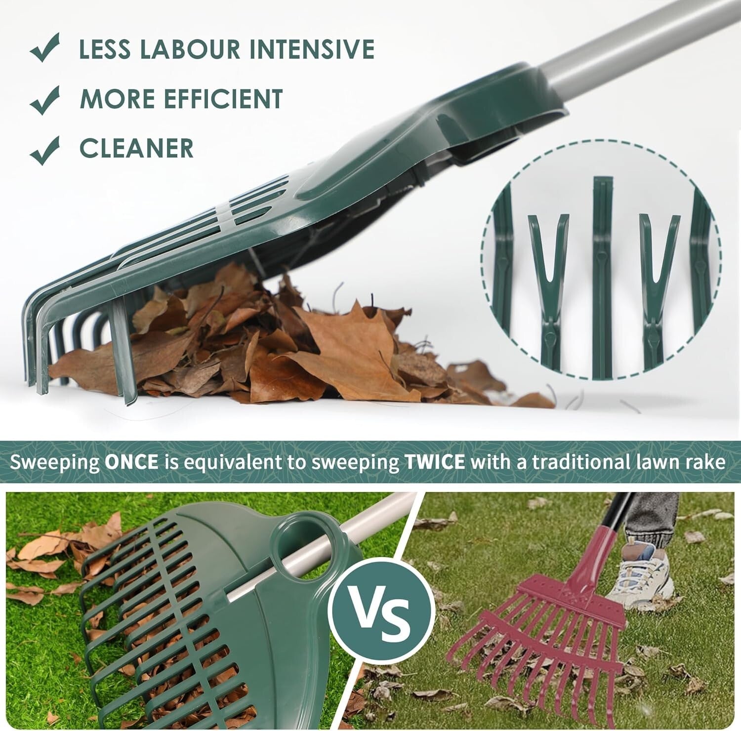 Compact Foldable Garden Rake with Ergonomic Handle - Effortless Leaf Cleanup