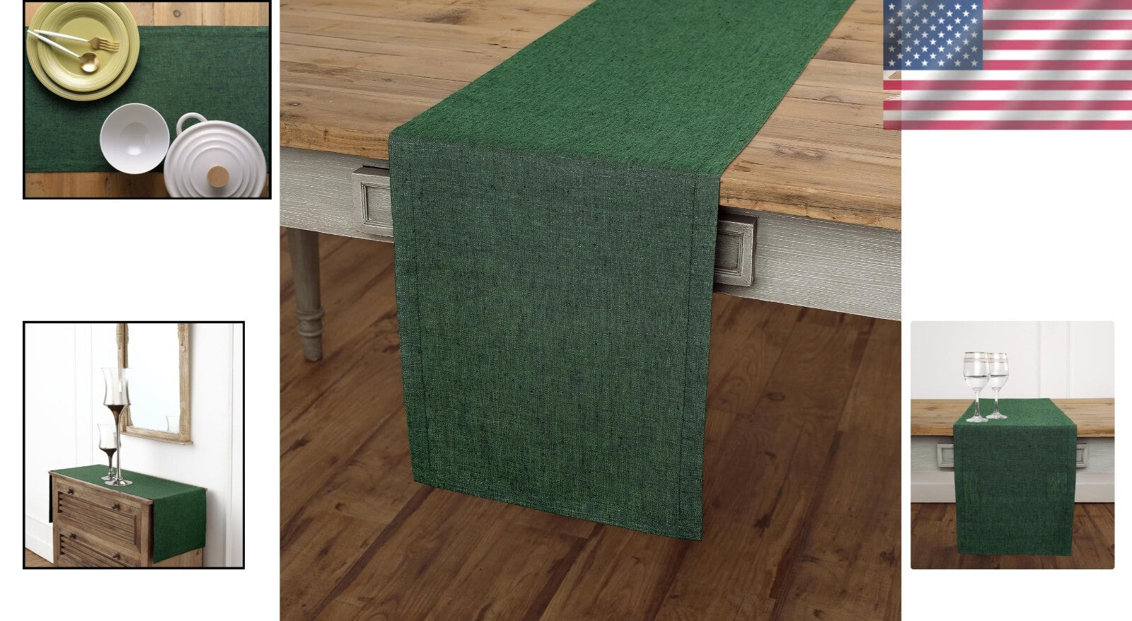 Elegant 120 Inch Forest Green Linen Table Runner - 100% Pure Flax Design