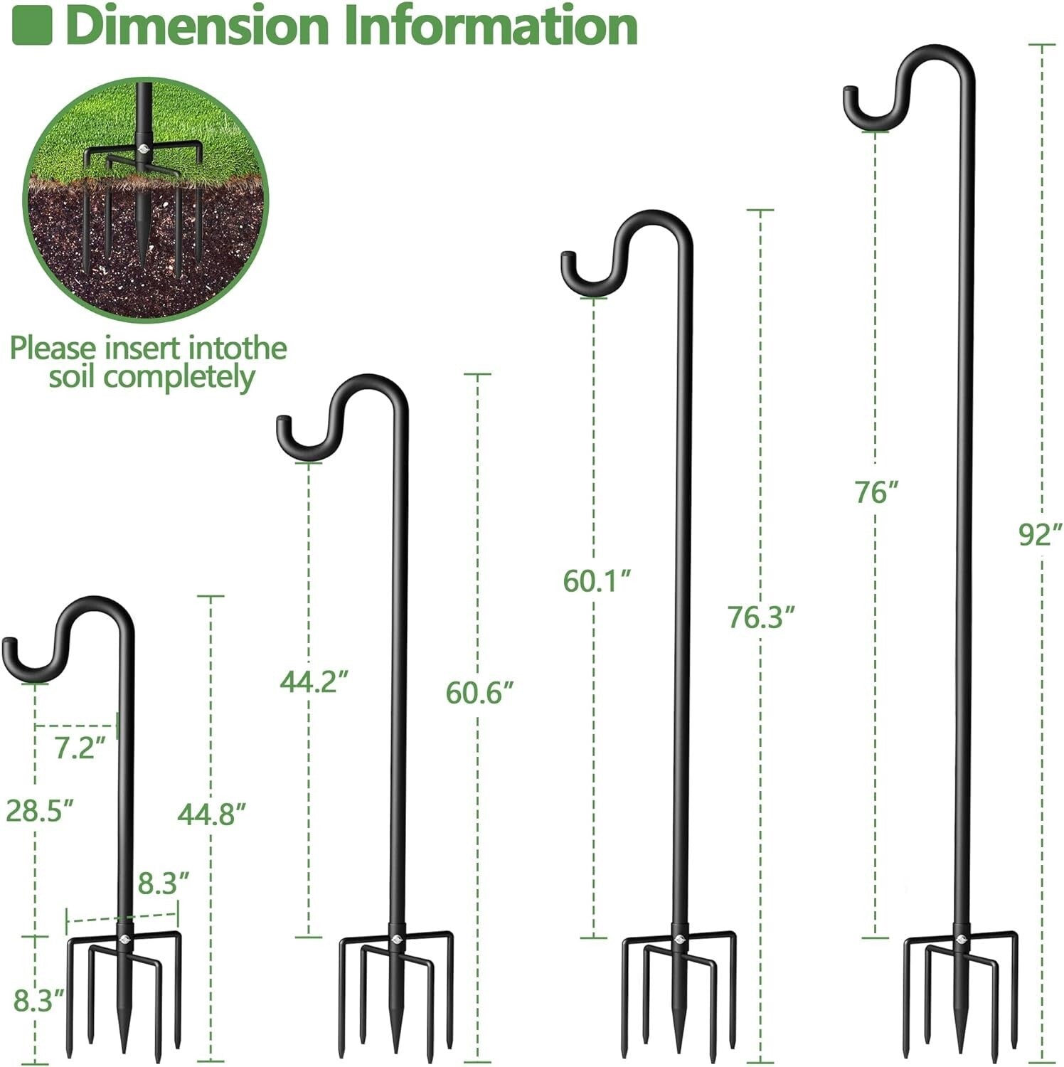 Durable 92-Inch Shepherd's Hooks - Adjustable Height Garden Holders, 2 Pack