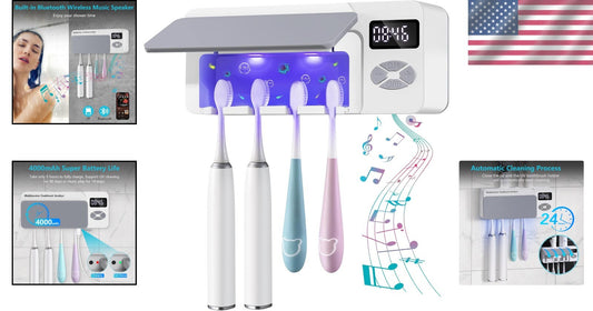 UV Cleaning Bluetooth Toothbrush Holder - Multifunctional 4-in-1 Organizer