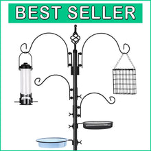 Load image into Gallery viewer, Sturdy Metal Bird Feeder Pole with Water Dish - Adjustable &amp; Decorative Black