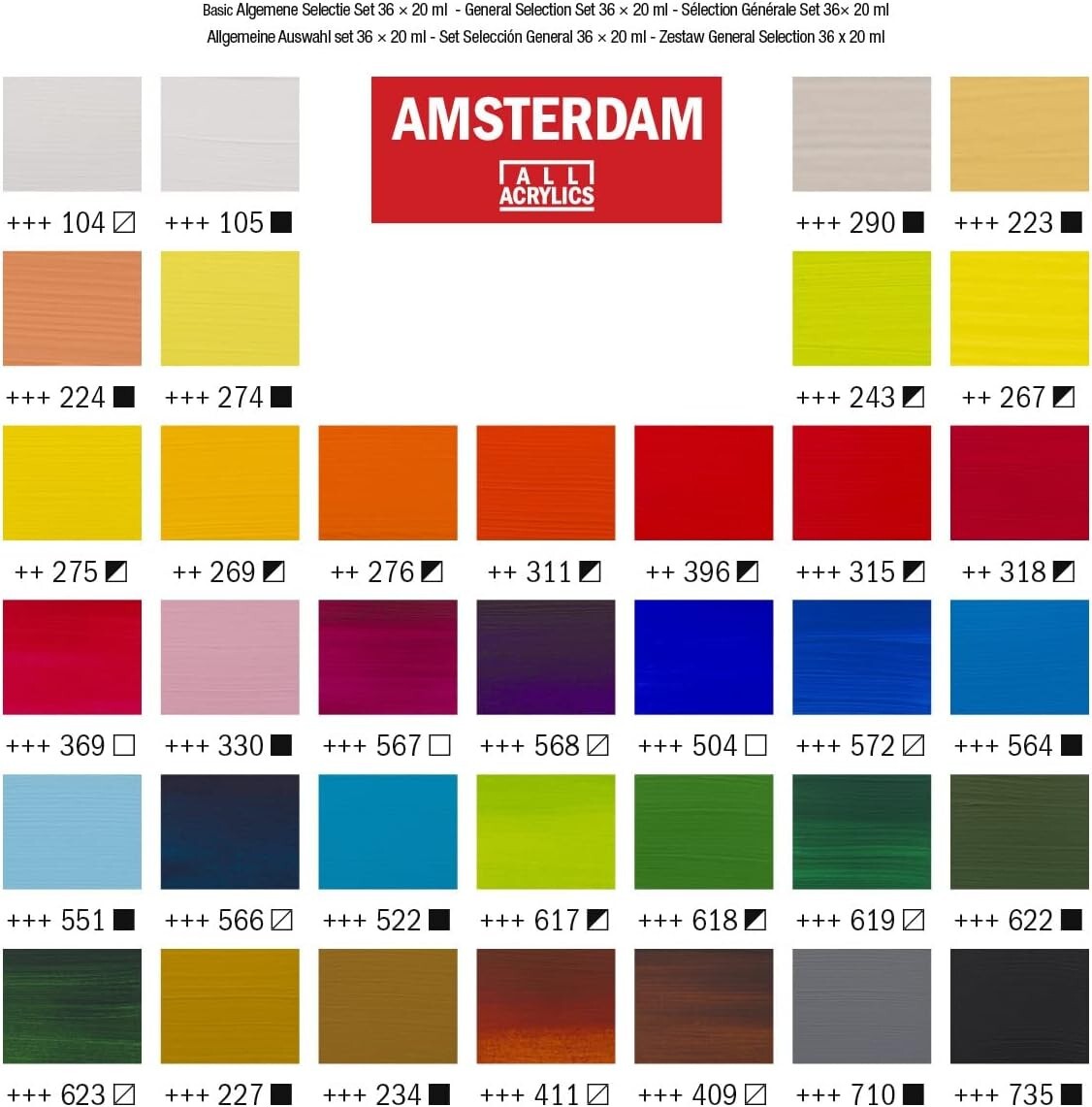 Amsterdam Standard Series Acrylic Paint Set – 36 x 20 ml Tubes in Satin Finish