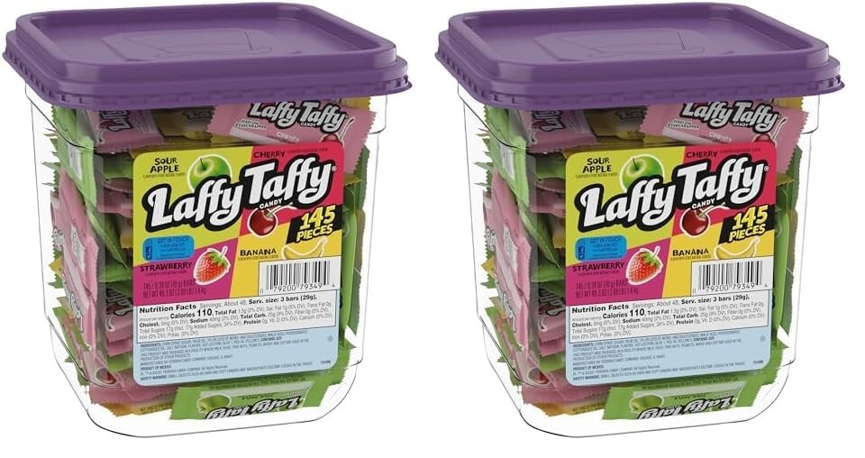Assorted Fruit Taffy Candy Mix - Sour Apple, Cherry, Strawberry & Banana 145 Pc