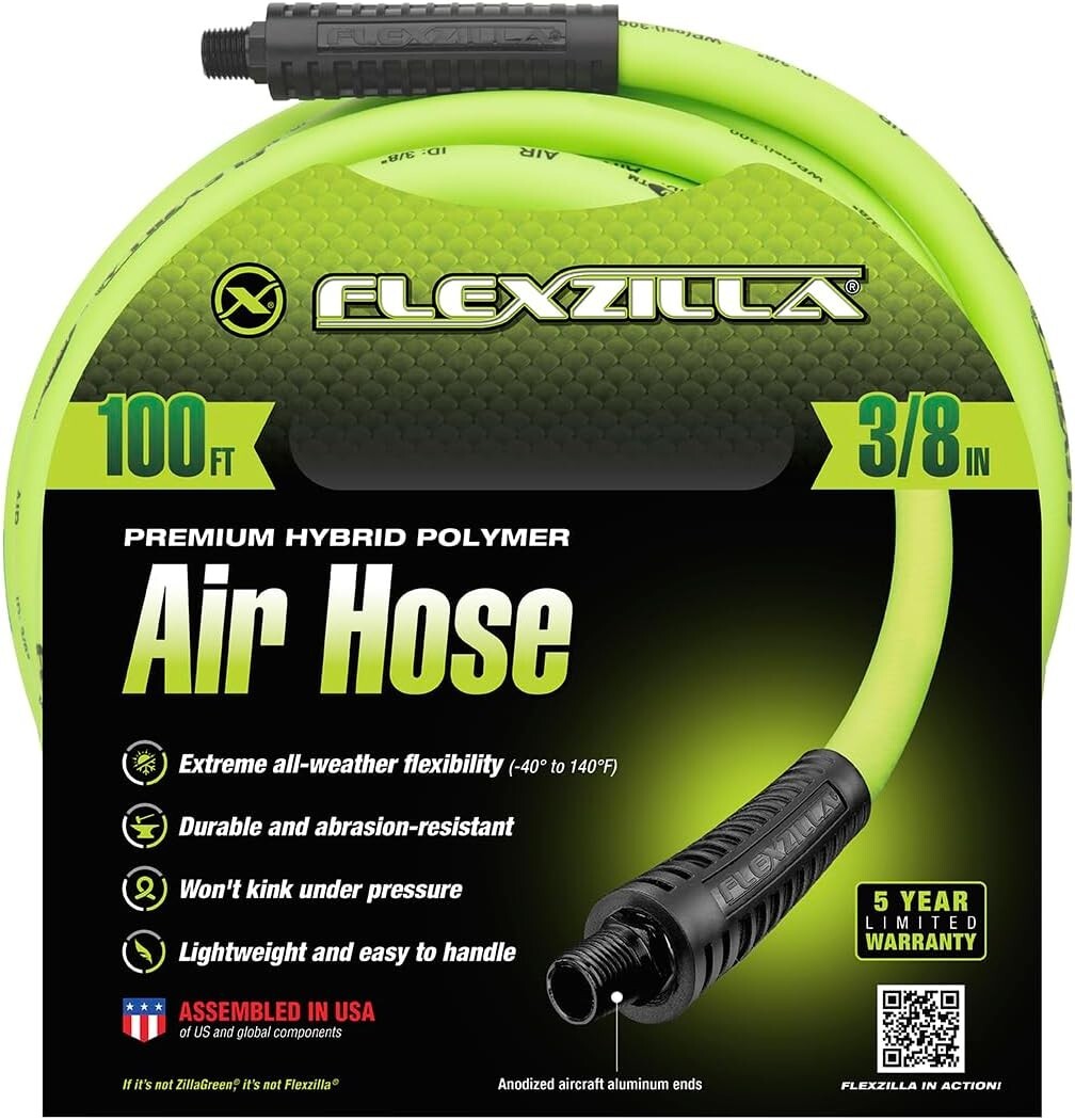 Air Hose 100ft x 3/8in - Extremely Flexible Hybrid Polymer, 300 PSI Max Pressure
