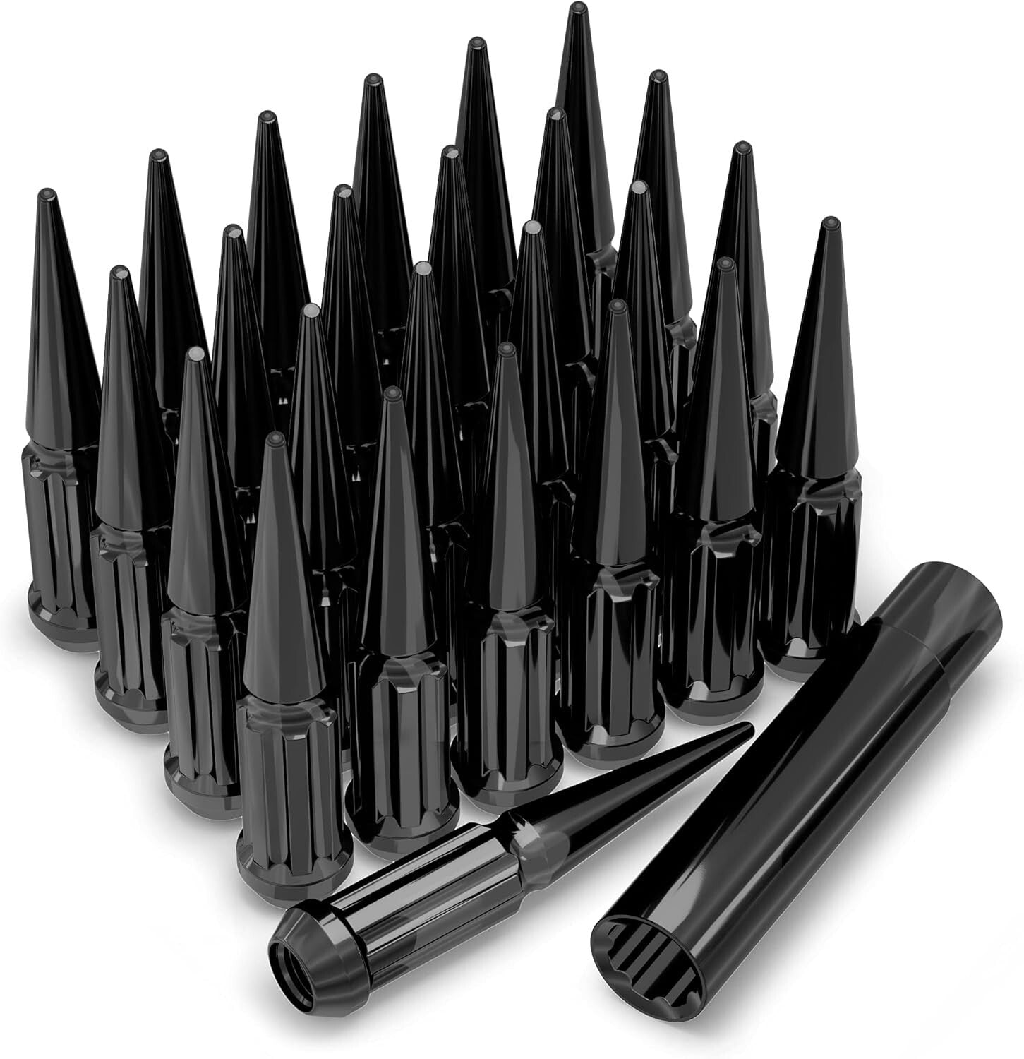 Durable Black 1/2"-20 Spline Spike Lug Nut Set - 25 Pack with Extra Spike