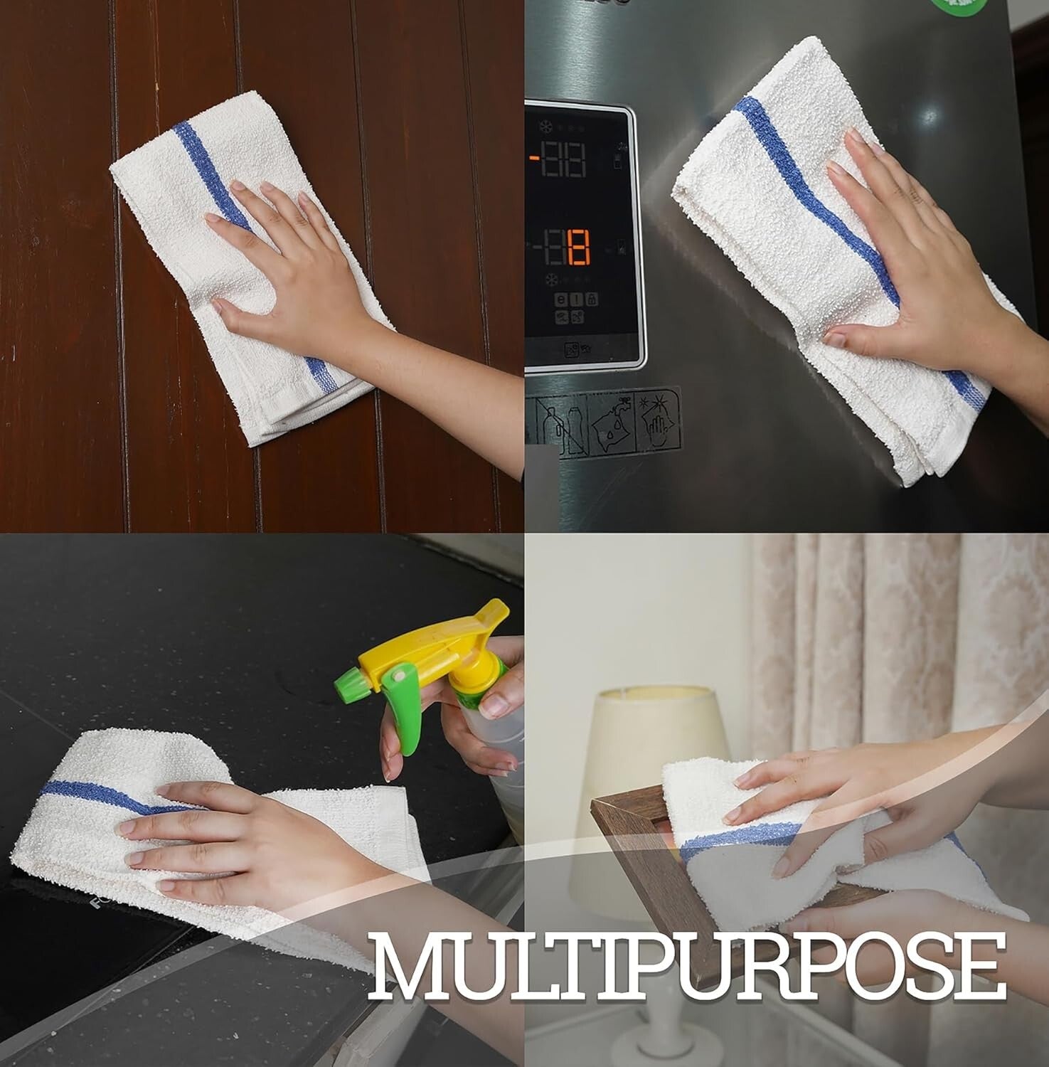 16x19 Pack of 60 Blue Stripe Bar Mop Cloths - Perfect for Home & Restaurants