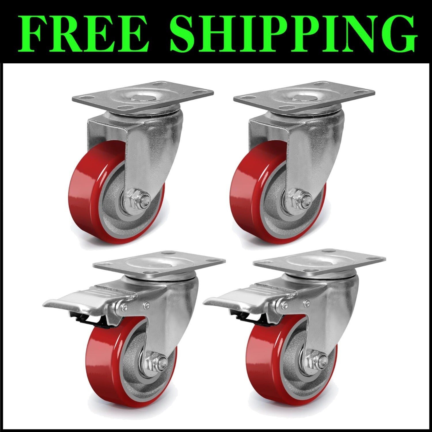 Durable 3 Inch Swivel Casters with Locking Brakes for Furniture & Workbench