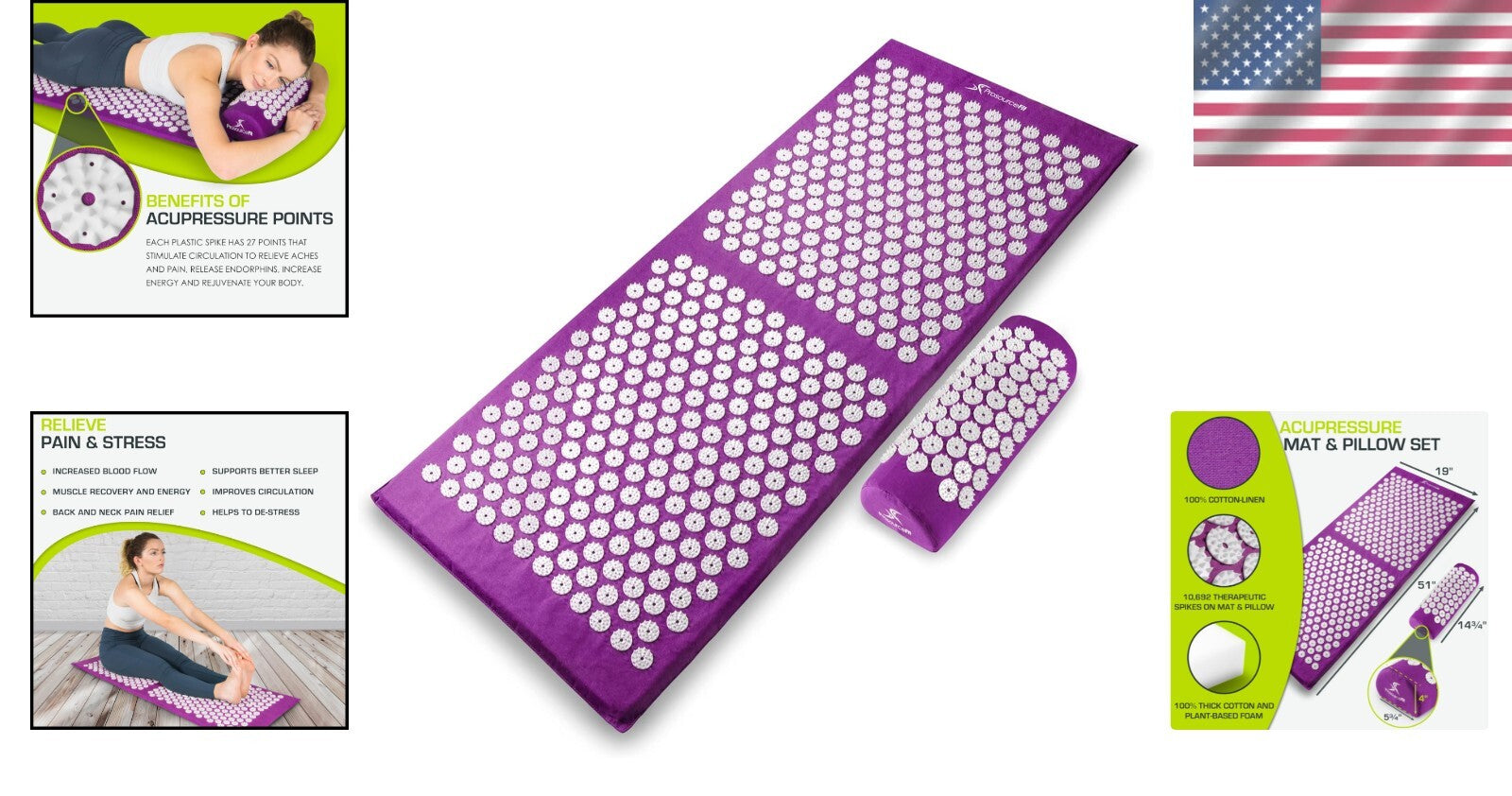 Extra Large Acupressure Mat and Pillow Set for Muscle Relaxation - Eco-Friendly