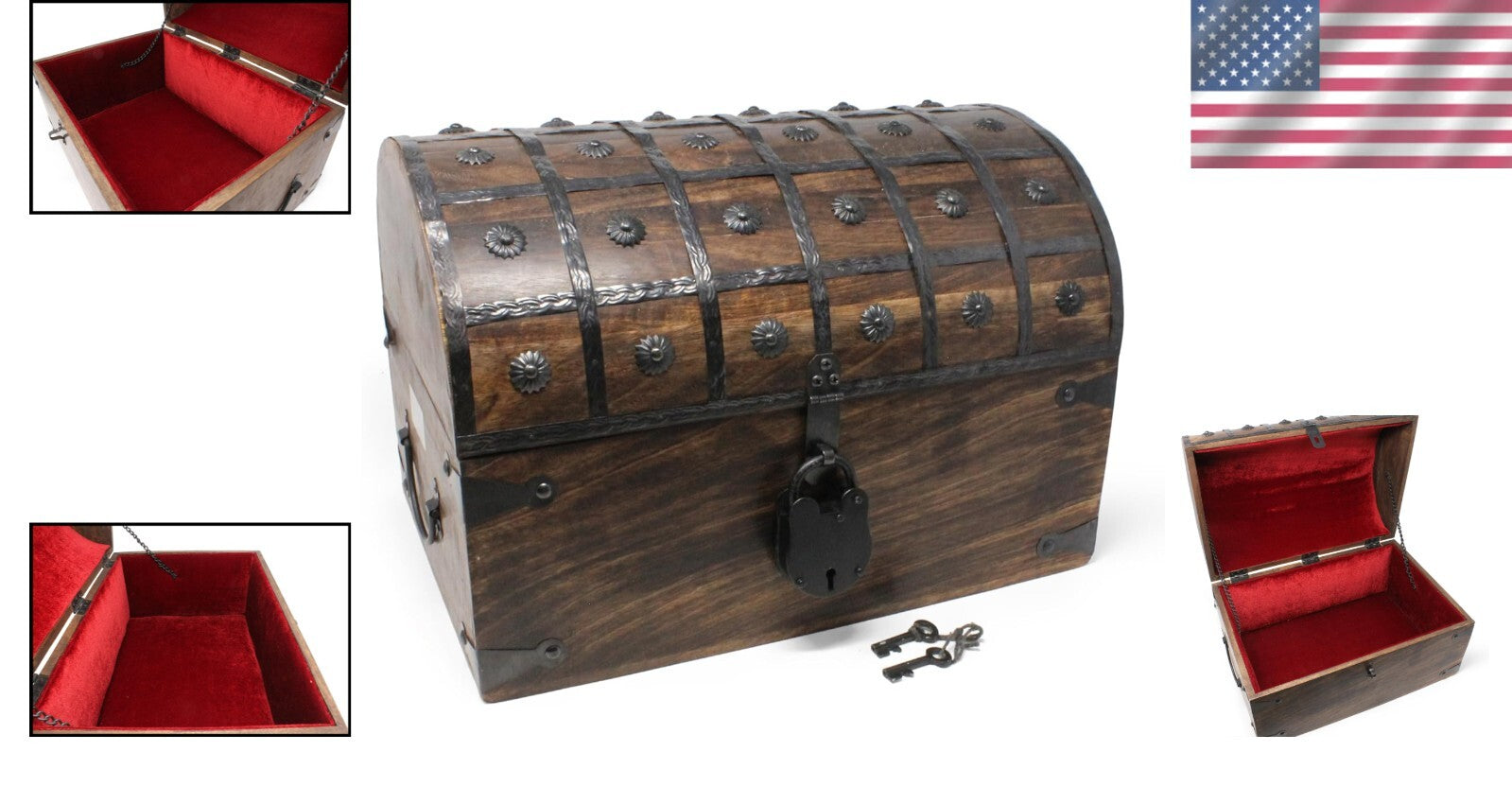 Elegant X-Large Velvet-Lined Treasure Chest with Antique Lock & Skeleton Keys