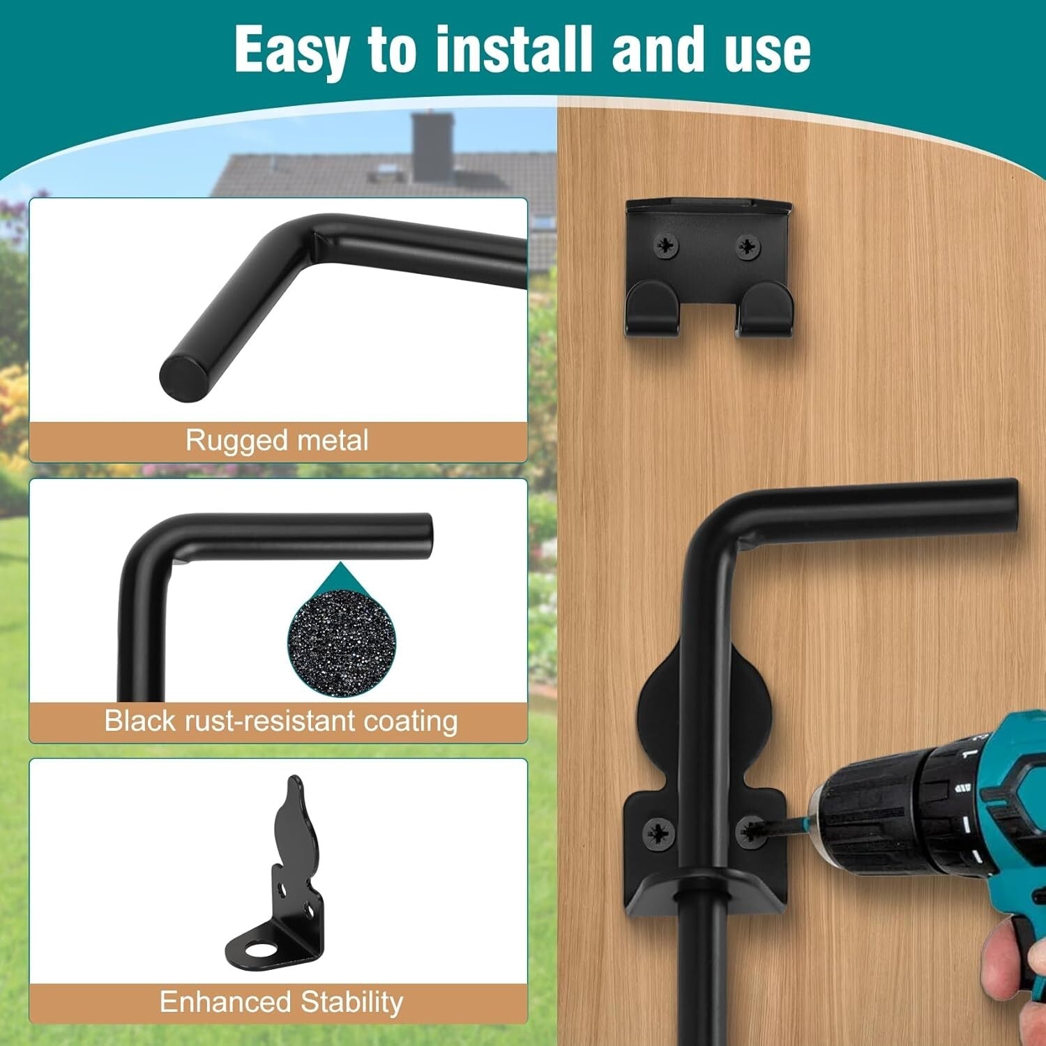 Durable Black Cane Bolt Gate Drop Rod Set - 36'' for Easy Installation (2 Pack)