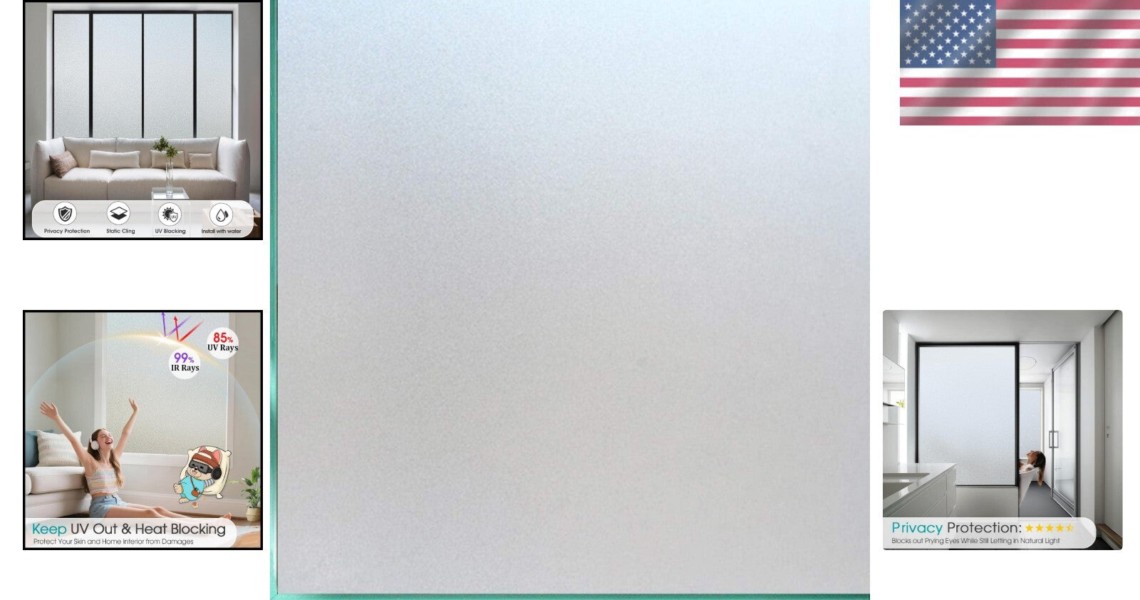 Frosted Glass Window Privacy Film - UV Blocking & Heat Control 45.2 x 314.9 Inch