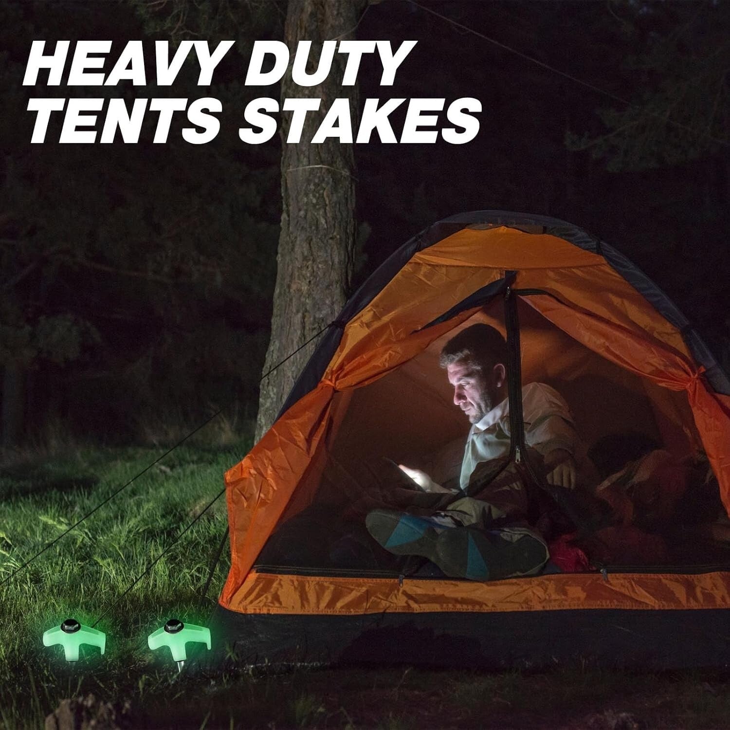 8" Luminous White Heavy Duty Tent Stakes - 40 Pcs for Secure Outdoor Anchoring