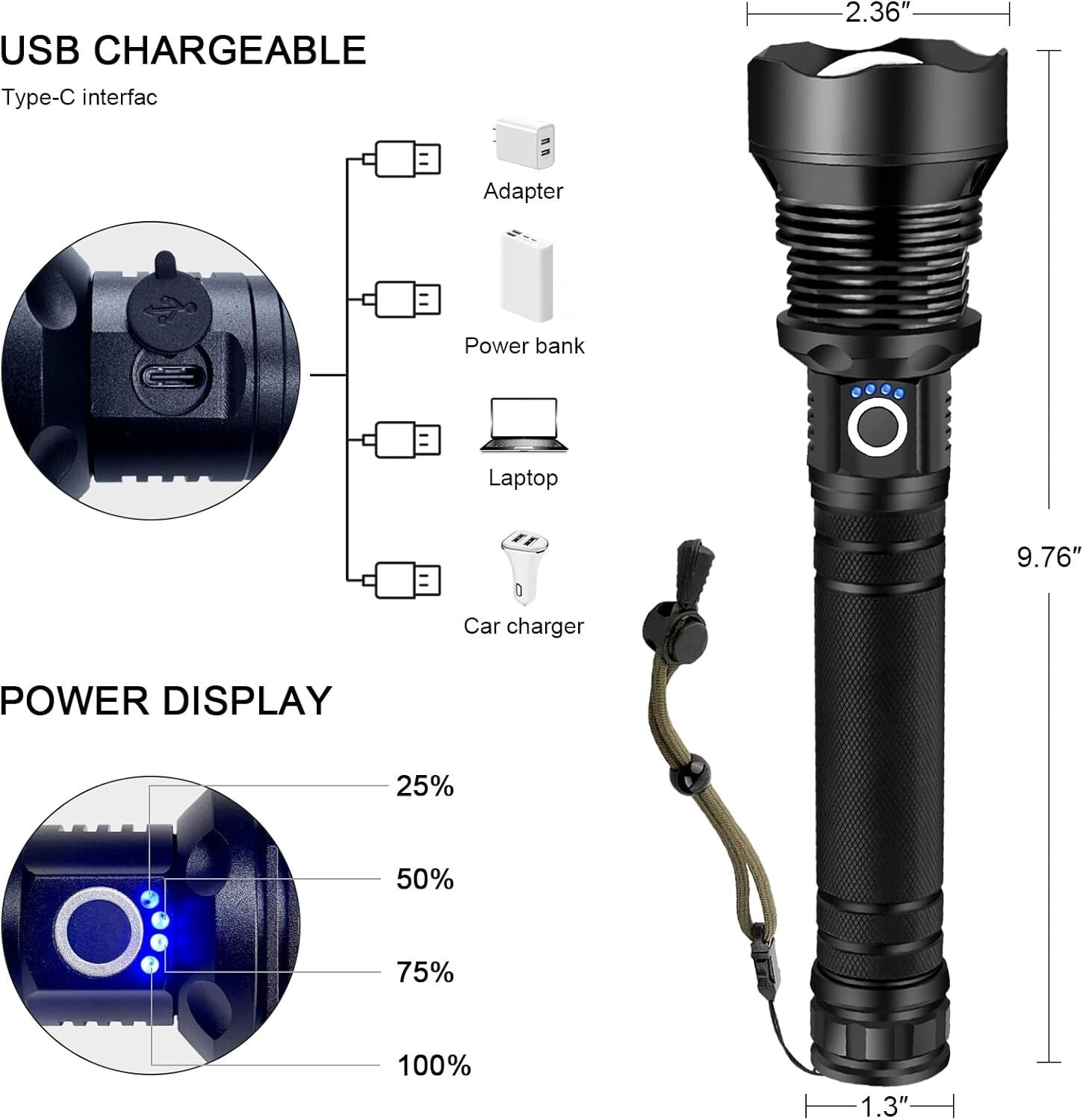 Adventure-Ready Tactical LED Flashlight: 990000 Lumens, Lightweight & Waterproof