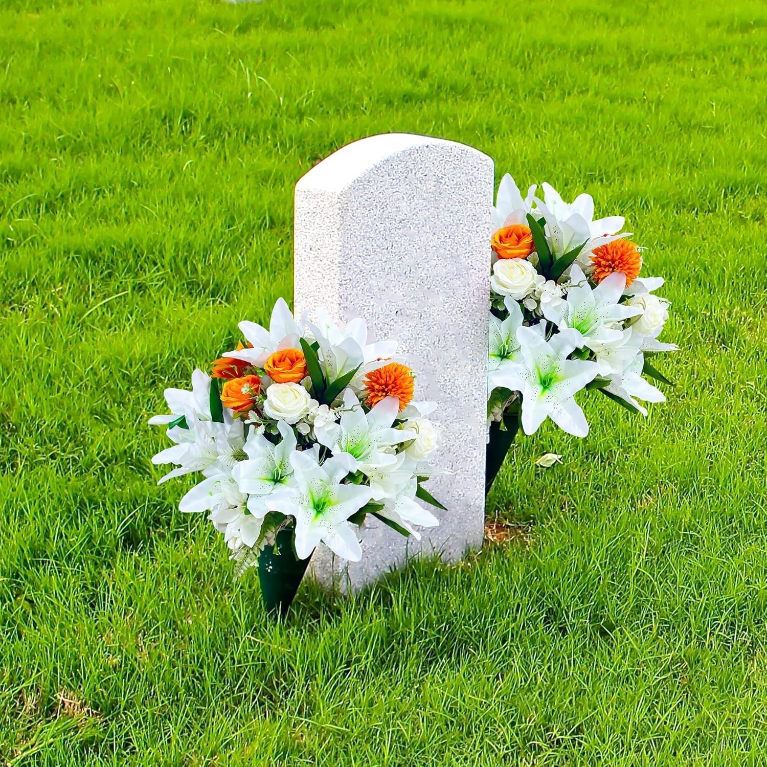 Elegant Silk Rose and Lily Bouquets for Headstone Decoration – Lasting Tribute