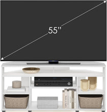 Load image into Gallery viewer, Lightweight White Corner TV Stand - Accommodates 55-Inch TVs with Style