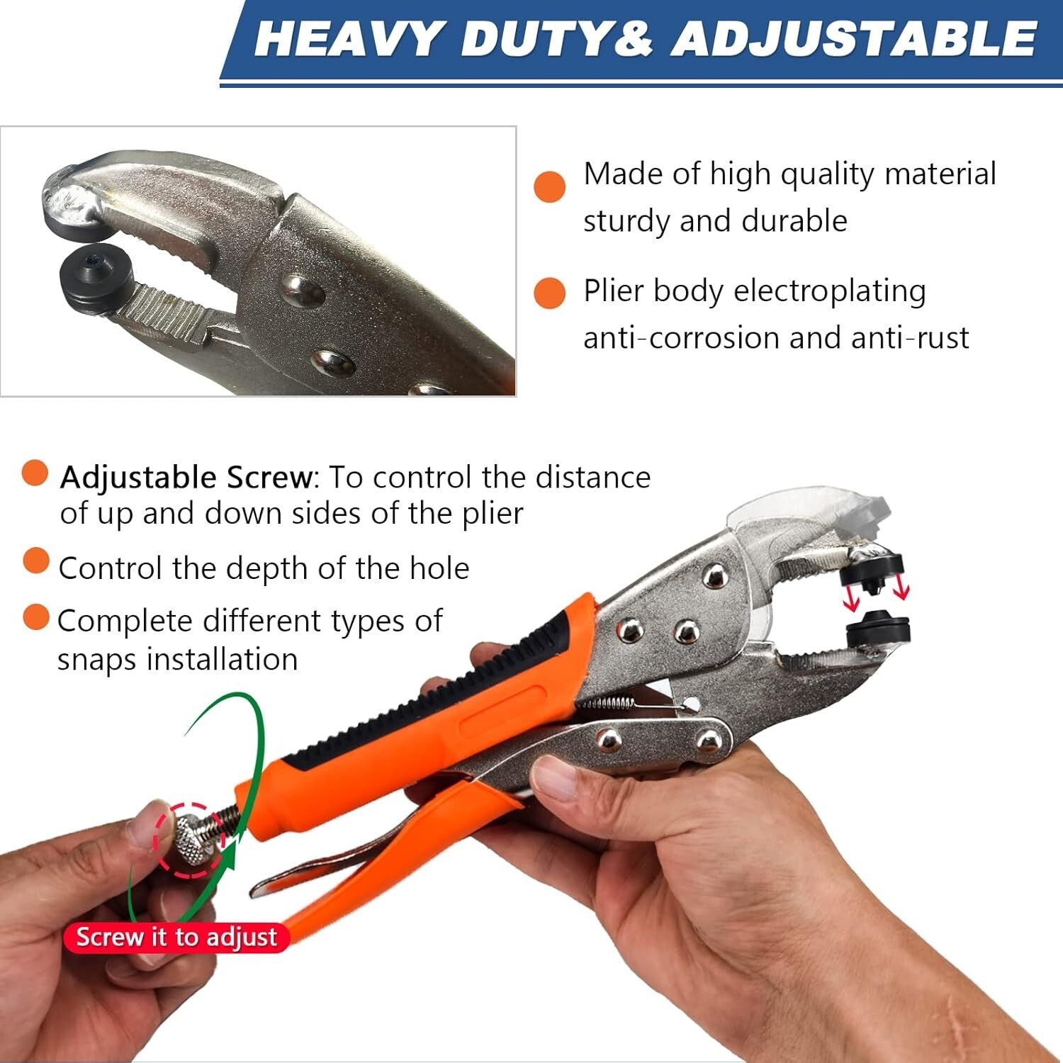 Stainless Steel Heavy Duty Snap Pliers with 60 Snaps for Marine & Leather Use