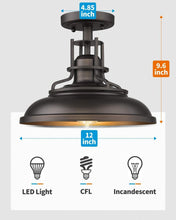 Load image into Gallery viewer, Vintage Industrial Semi Flush Mount Light Fixture - 12'' Ceiling Light