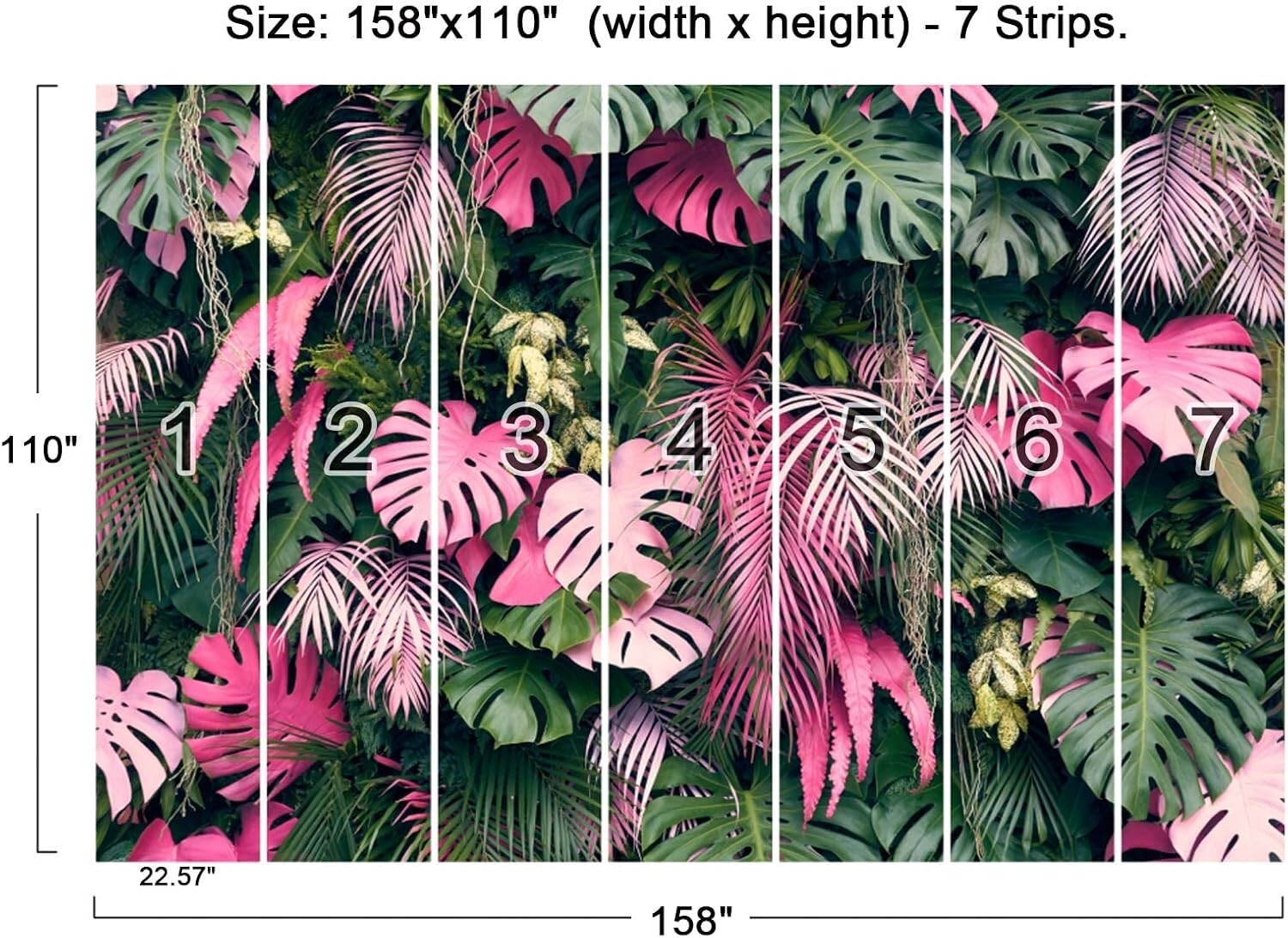 Stunning Silk Tropical Plant Mural Wallpaper - 158" x 110", Non-Self-Adhesive