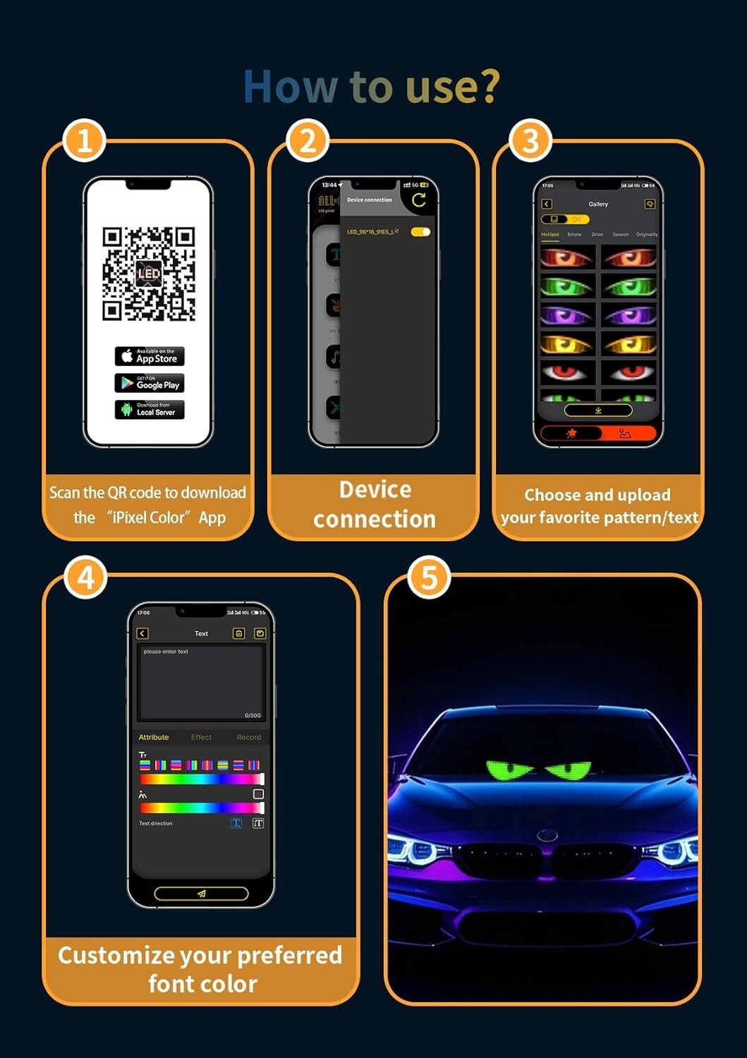 Customizable 14"x4" Waterproof LED Devil Eyes Car Animation Light with Remote