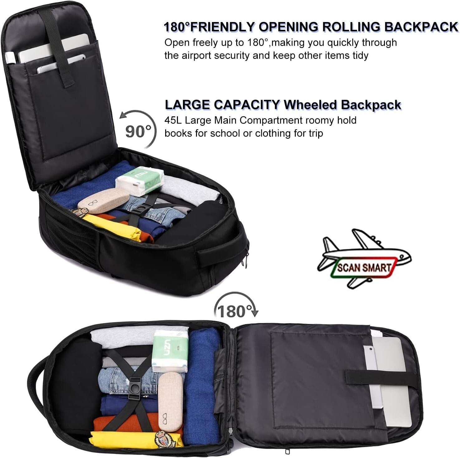 Durable Wheeled Backpack with 45L Capacity - Perfect for Travel and School