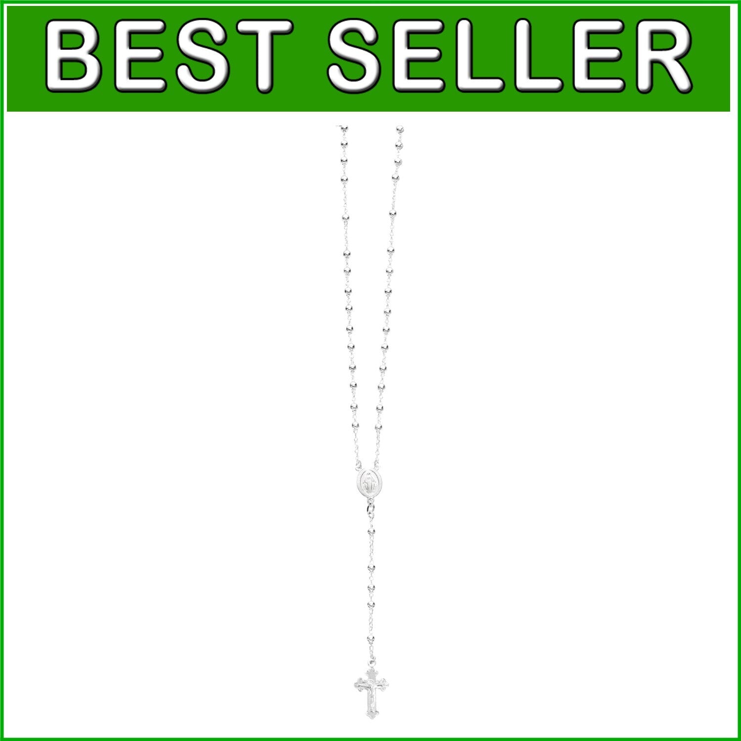 Elegant 30-Inch 925 Sterling Silver Rosary Necklace with Virgin Mary Pendant